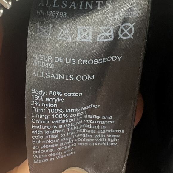 AllSaints Cotton Chain Crossbody Bag Knit Lamb Leather Trim - Picture 14 of 14